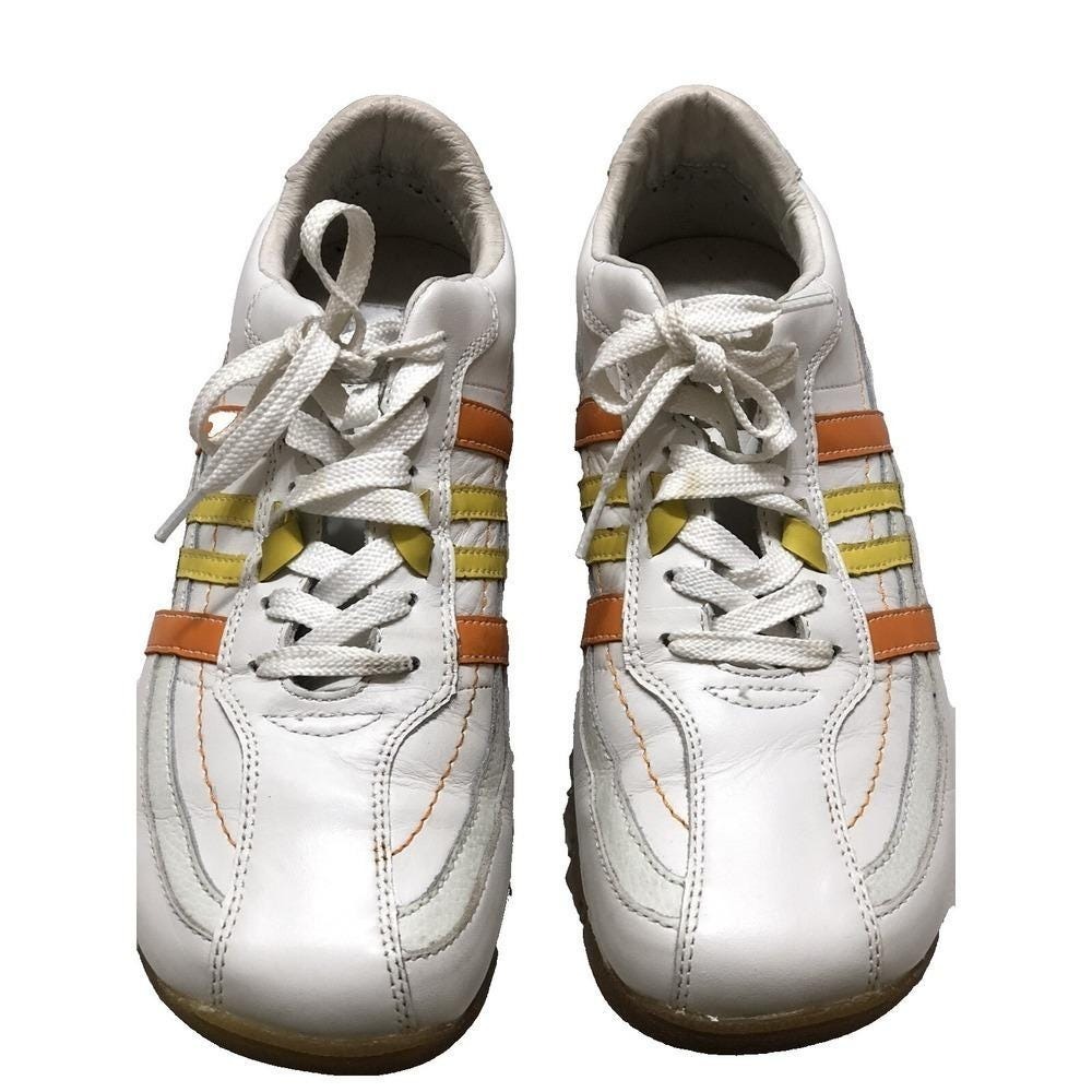 Steve Madden Revenge Vintage Sneakers White Leather Orange Yellow Stripes Size 8